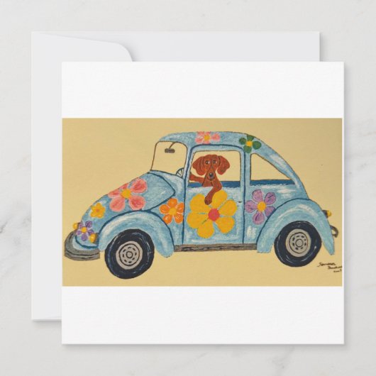 Dachshund in hippie-auto (Voorkant)