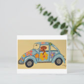 Dachshund in hippie-auto briefkaart (Staand voorkant)