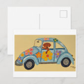 Dachshund in hippie-auto briefkaart (Voorkant / Achterkant)