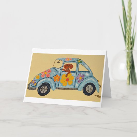 Dachshund in hippie-auto kaart (Voorkant)
