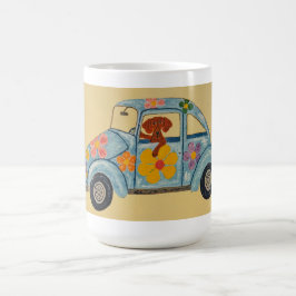 Dachshund in hippie-auto koffiemok