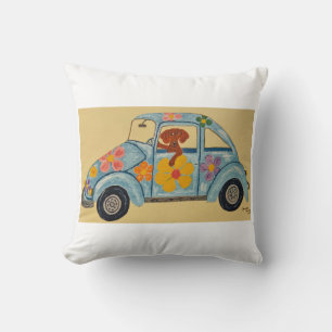 Dachshund in hippie-auto kussen