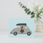 Dachshund in Hippie-auto met Kerst Briefkaart (Staand voorkant)