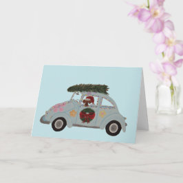 Dachshund in Hippie-auto met Kerst Kaart