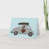 Dachshund in Hippie-auto met Kerst Kaart (Voorkant)