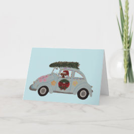 Dachshund in Hippie-auto met Kerst Kaart