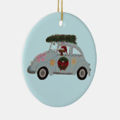 Dachshund in Hippie-auto met Kerst Keramisch Ornament (Rechts)