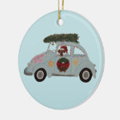 Dachshund in Hippie-auto met Kerst Keramisch Ornament (Links)