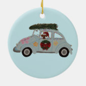 Dachshund in Hippie-auto met Kerst Keramisch Ornament (Achterkant)