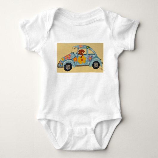 Dachshund in hippie-auto romper (Voorkant)