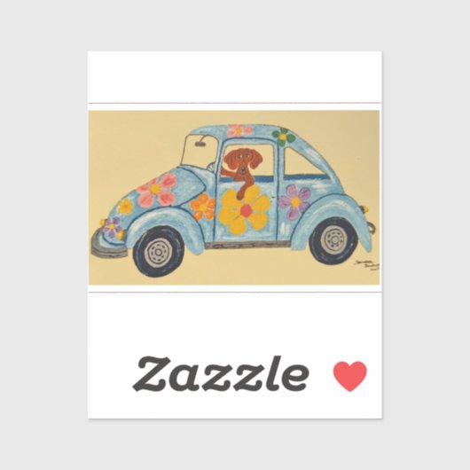 Dachshund in hippie-auto sticker (Vel)