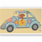 Dachshund in hippie-auto sticker (Voorkant)