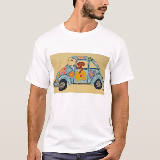 Dachshund in Hippie auto T-shirt (Voorkant)