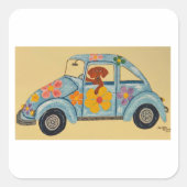 Dachshund in hippie-auto vierkante sticker (Voorkant)