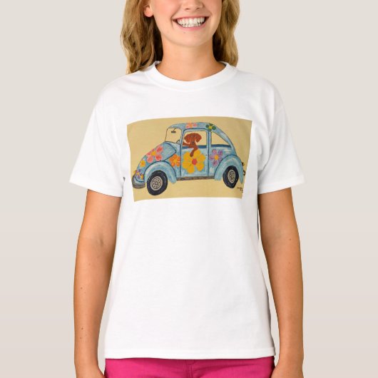 Dachshund in Hippie Car T-Shirt (Voorkant)