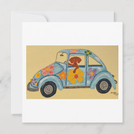 Dachshund in hippieauto bedankkaart