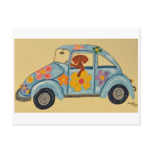 Dachshund in hippieauto