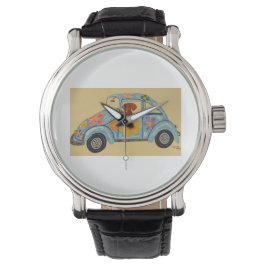 Dachshund in hippieauto horloge
