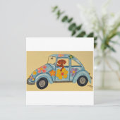 Dachshund in hippieauto kaart (Staand voorkant)