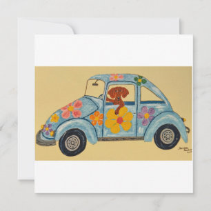 Dachshund in hippieauto kaart