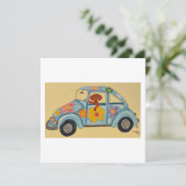 Dachshund in hippieauto kaart (Staand voorkant)