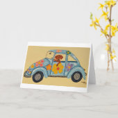 Dachshund in hippieauto kaart (Gele Bloem)