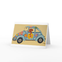 Dachshund in hippieauto