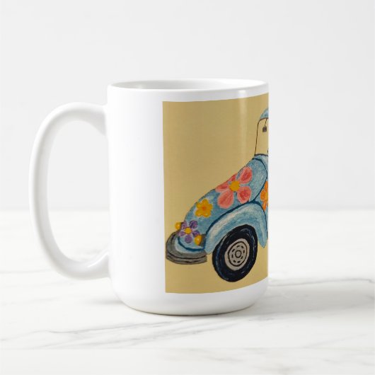 Dachshund in hippieauto koffiemok (Links)