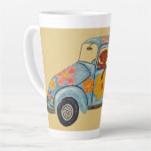 Dachshund in hippieauto latte mok (Linkerhoek)