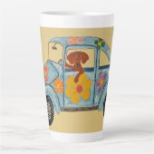 Dachshund in hippieauto latte mok (Voorkant)