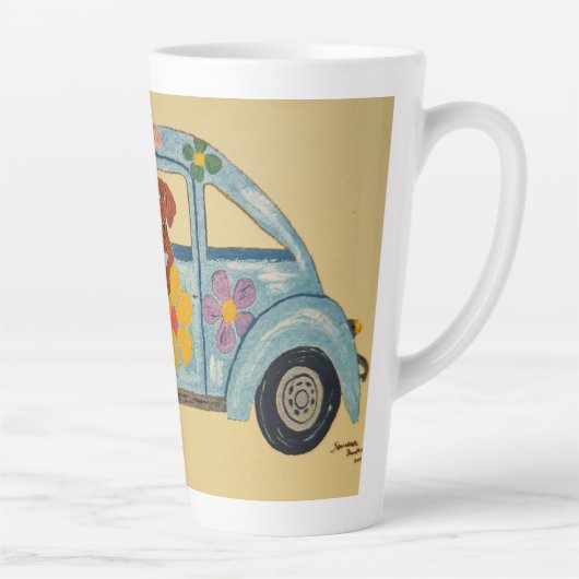 Dachshund in hippieauto latte mok (Rechts)