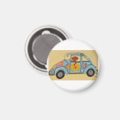 Dachshund in hippieauto magneet (Voorkant / Achterkant)