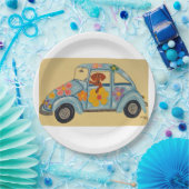 Dachshund in hippieauto papieren bordje (Feest)