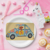 Dachshund in hippieauto papieren bordje (Feest)