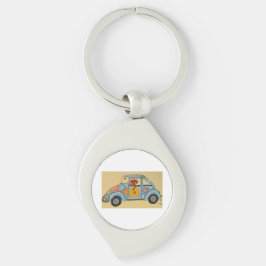 Dachshund in hippieauto sleutelhanger