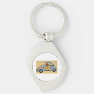 Dachshund in hippieauto sleutelhanger