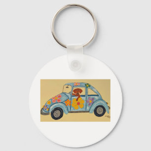 Dachshund in hippieauto sleutelhanger
