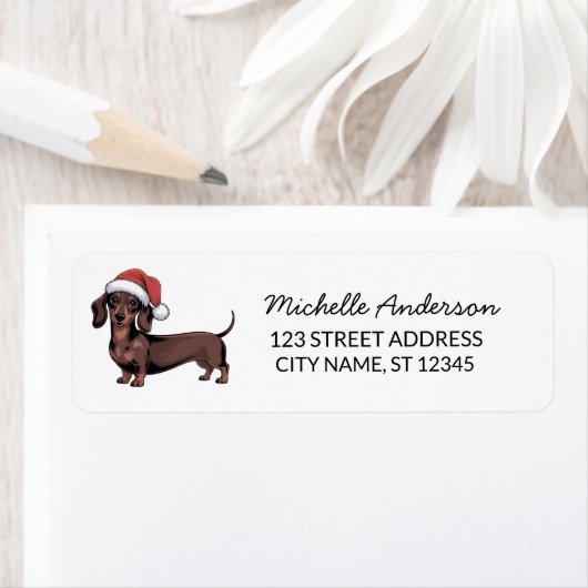 Dachshund in kerstmannenhoed Kerst retouradres Etiket (Insitu)