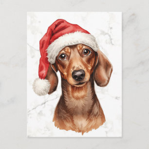 Dachshund in kerstmuts watercolor Kerstmis Feestdagenkaart