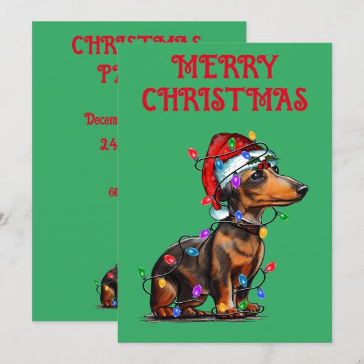 "DACHSHUND IN KERSTVERLICHTING" KAART (Voorkant / Achterkant)