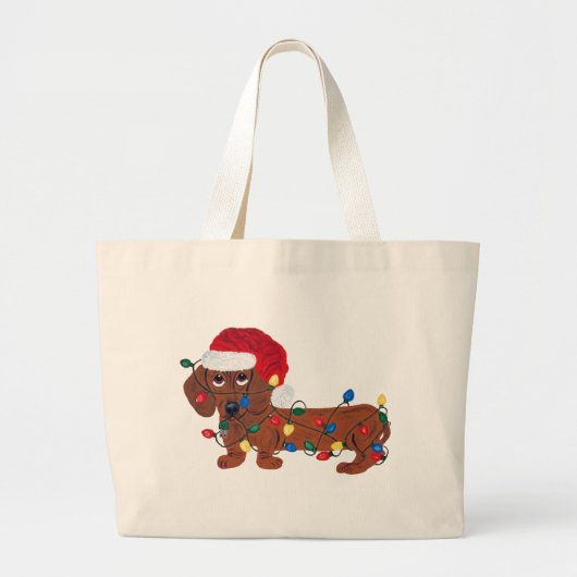 Dachshund in kerstverlichting verward grote tote bag (Voorkant)