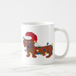 Dachshund in kerstverlichting verward koffiemok