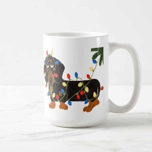 Dachshund in Kerstverlichting Verward Mok (Rechts)