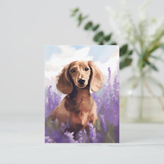Dachshund in Lavendelveld Briefkaart (Staand voorkant)