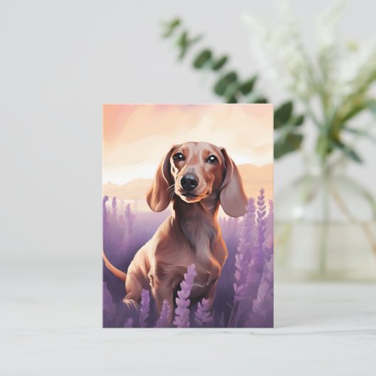 Dachshund in Lavendelveld Briefkaart (Staand voorkant)