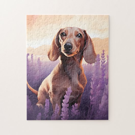 Dachshund in Lavendelveld Legpuzzel (Verticaal)