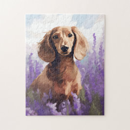 Dachshund in Lavendelveld Legpuzzel