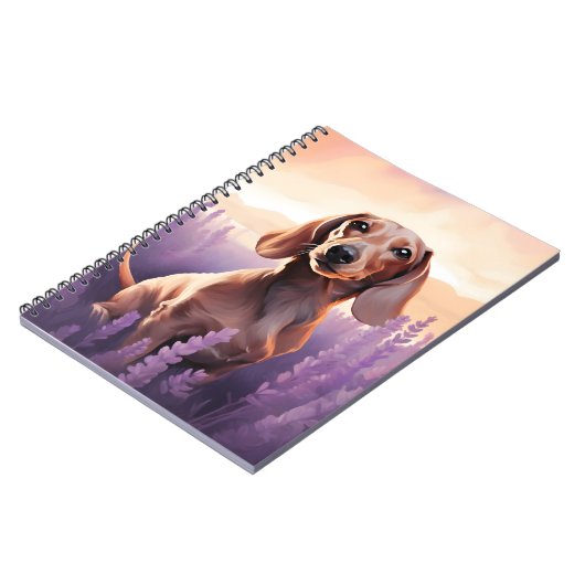 Dachshund in Lavendelveld Notitieboek (Linkerzijde)