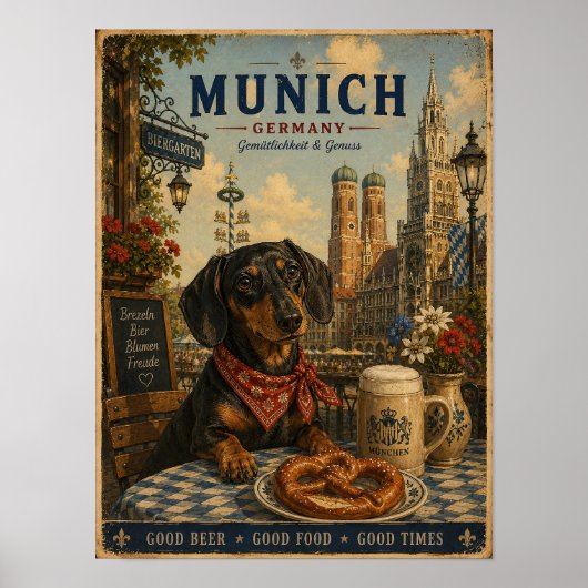 Dachshund in München Vintage Reiseposter Poster (Voorkant)