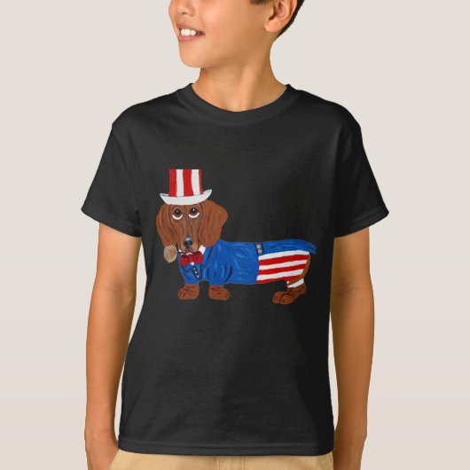 Dachshund in Oom Sam-pak T-shirt (Voorkant)